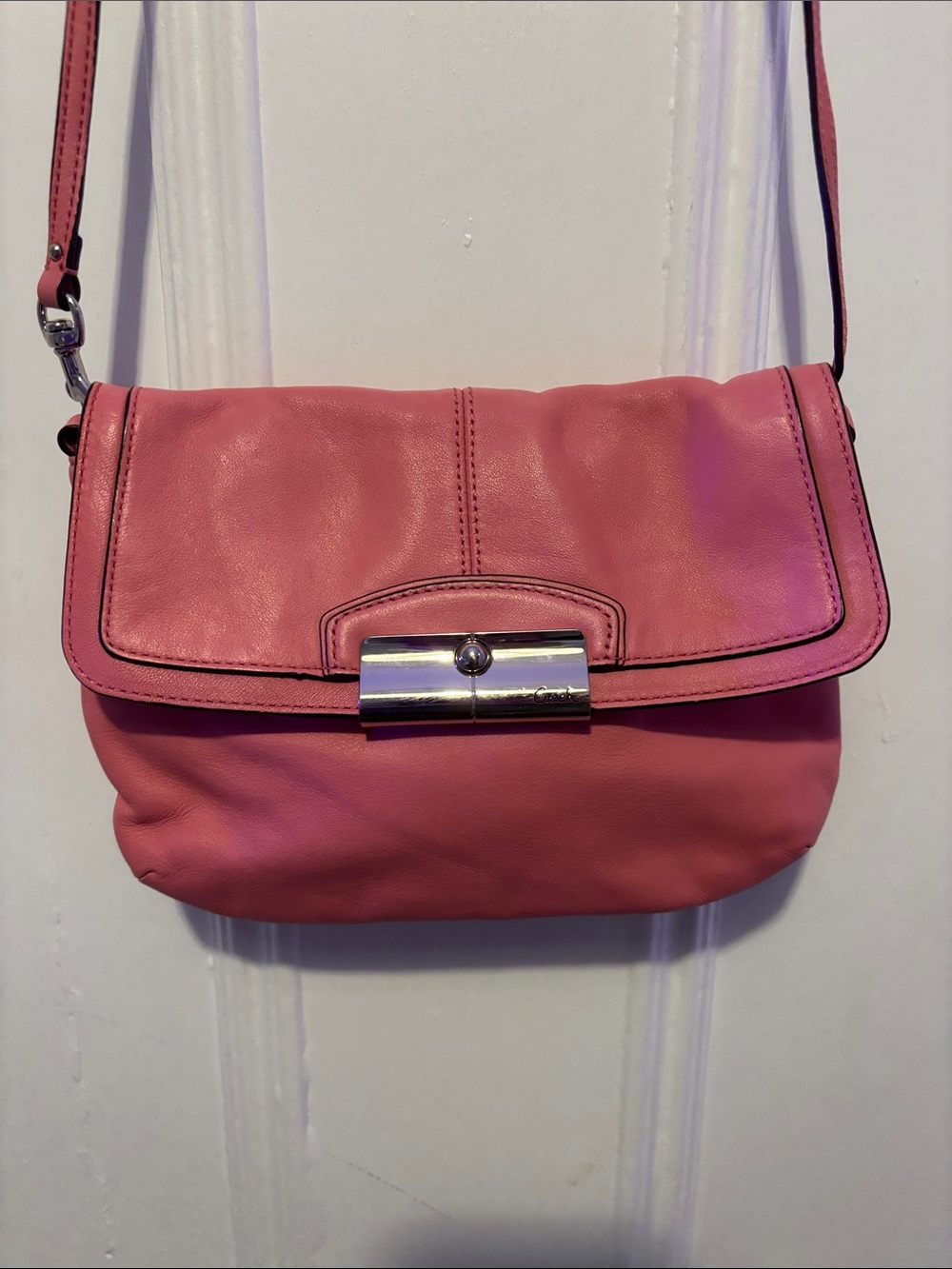 Coach Barbie Pink Leather Crossbody with Silver-Tone Clasp